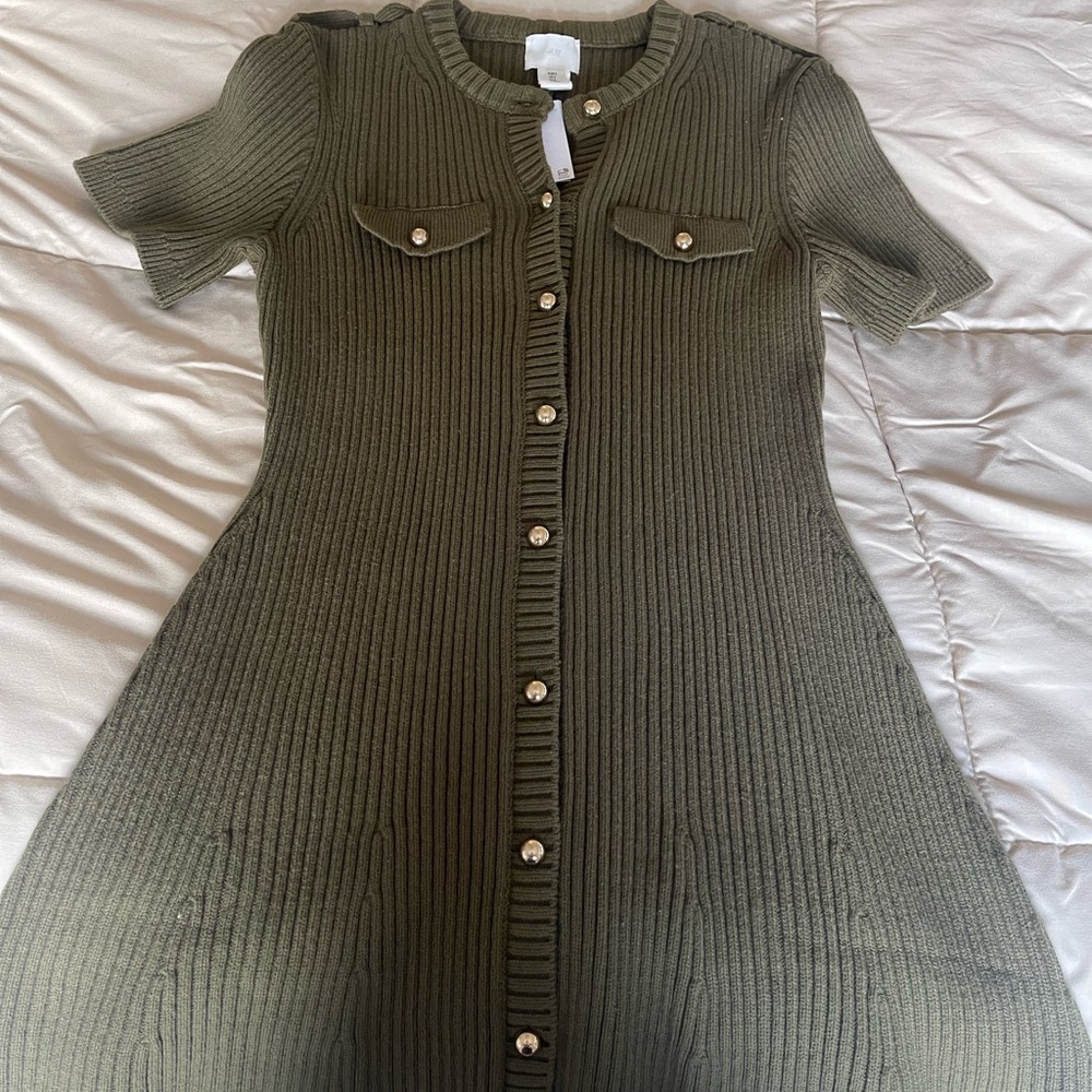 H&M Olive Green Ribbed Mini Dress